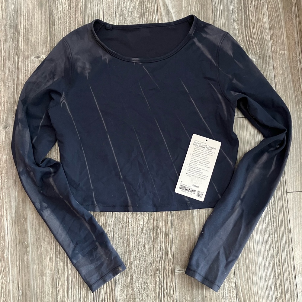 🌸 Lululemon athletica Navy Blue Wunder Train Cropped Long-Sleeve Top- Fade